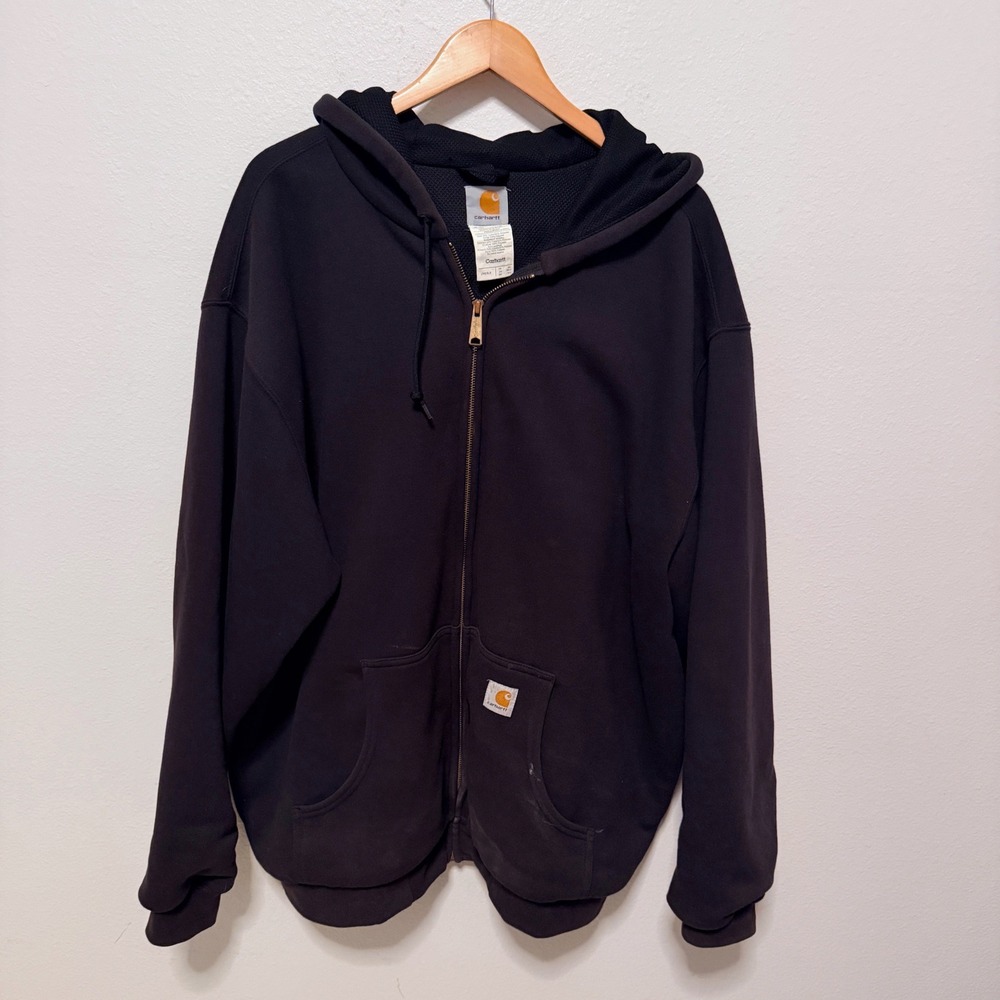 Carhartt Zip Up Hoodie Sz 2XL Tall J149 Thermal Lined Black Workwear Sweatshirt